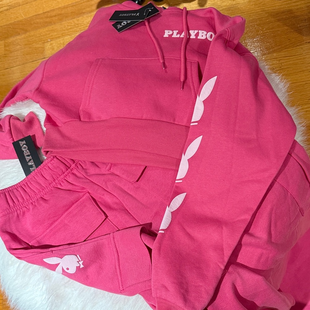 READ Playboy Set Small XS NEW! Cargo pants & crop hoodie pink